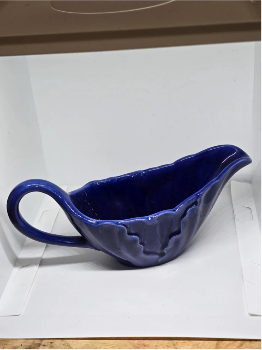 Vintage 9in Gravy Boat In Lotus Medium Blue By Metlox Poppytrail Vernonware